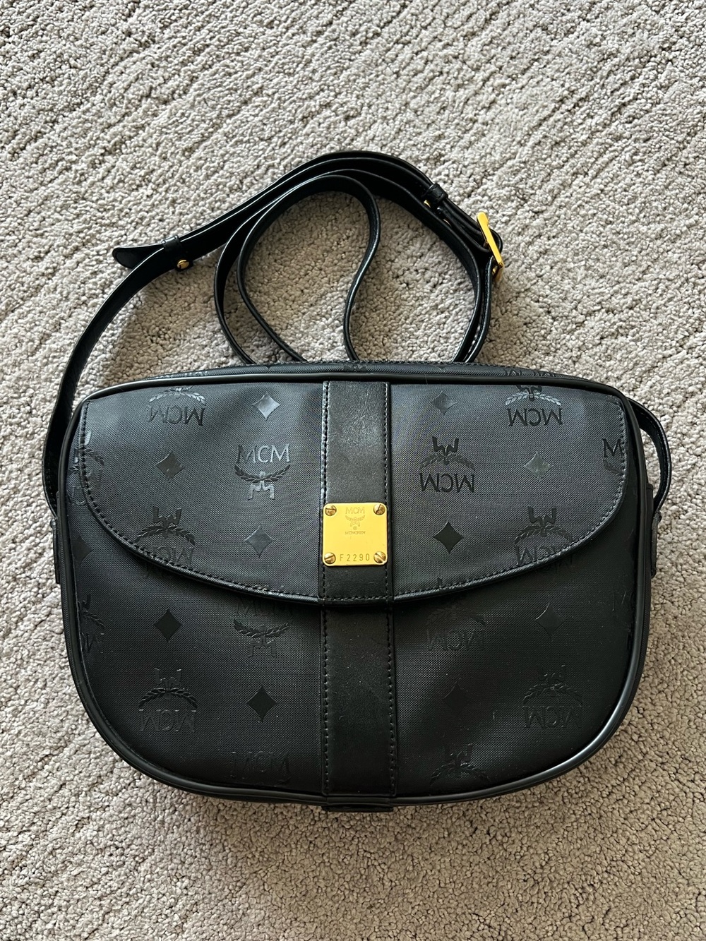 MCM Vintage Black Crossbody Bag with Gold Plate